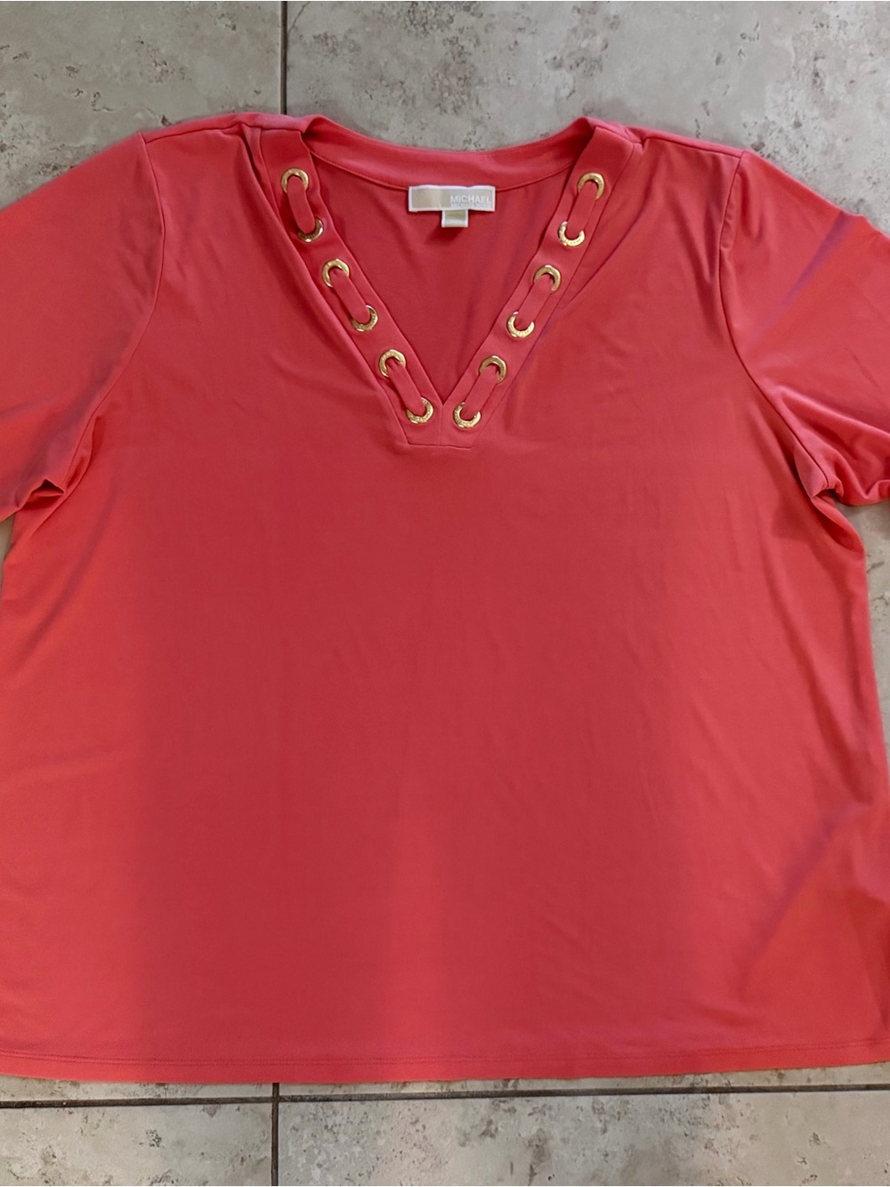 Michael Kors Coral Grommet V-Neck Top Size 2X